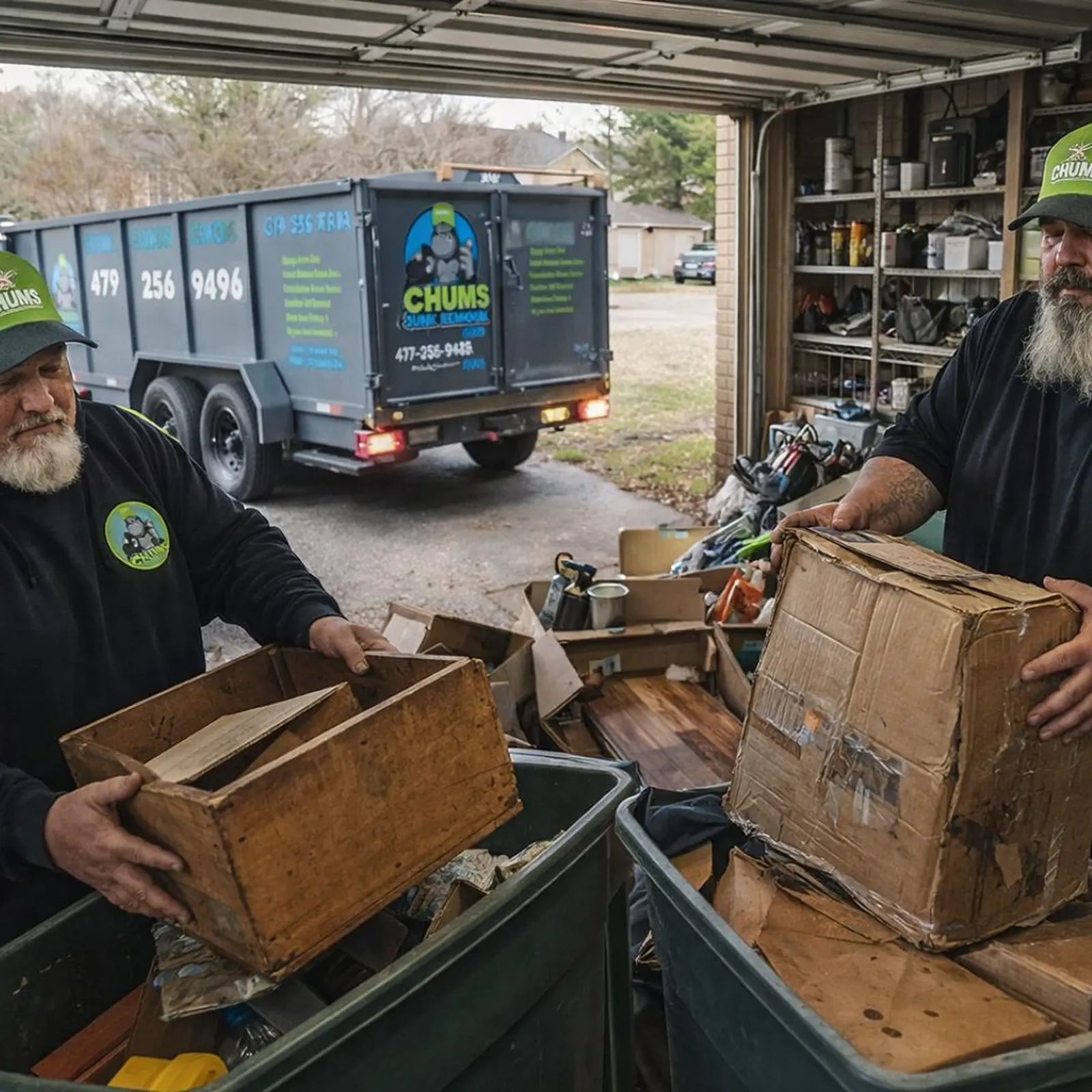 The Chums Junk Removal crew hauling junk in Northwest Arkansas