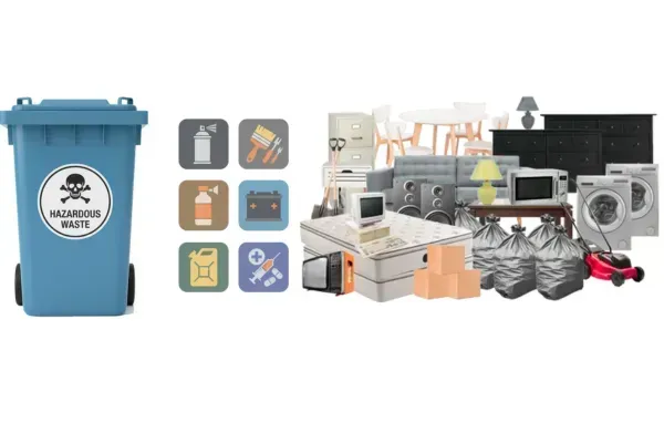Graphic of household items junk removal takes and hazardous items it cannot