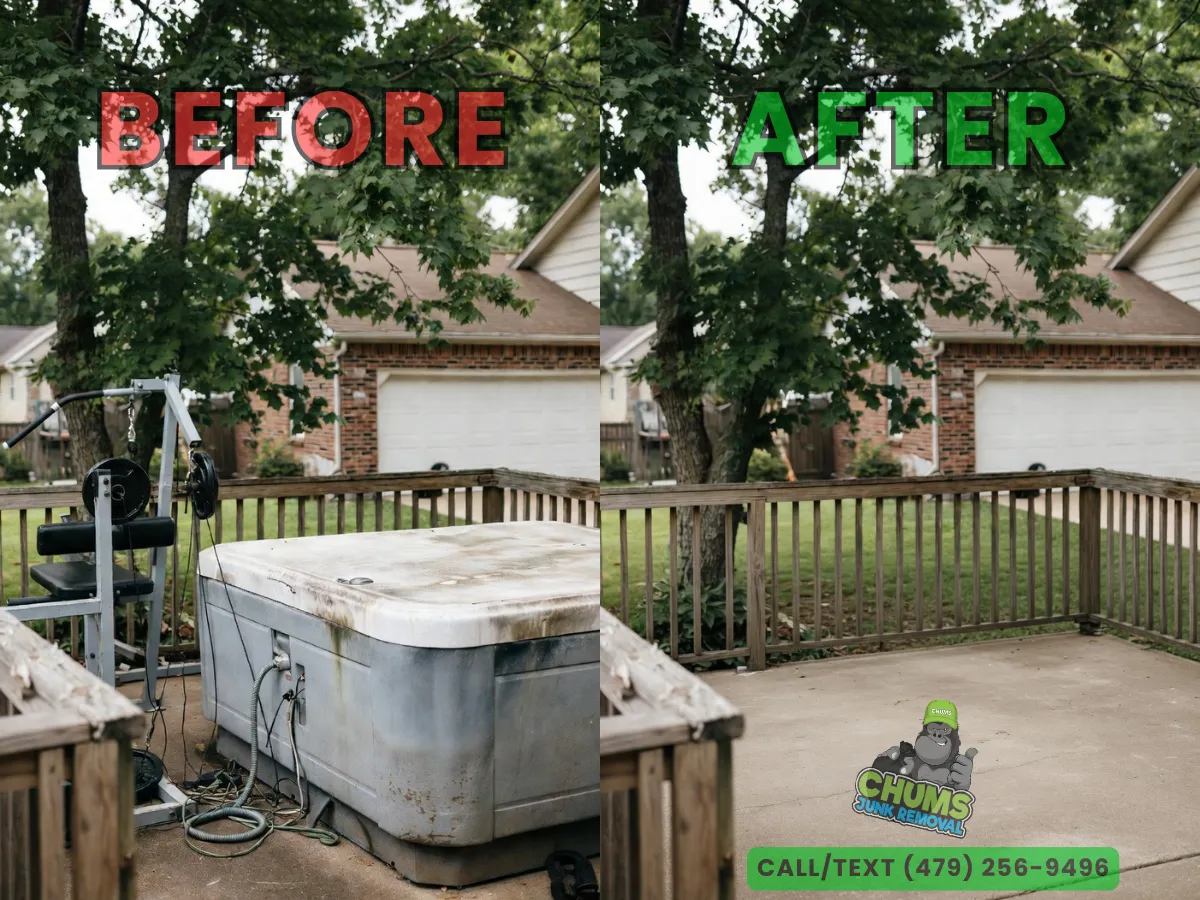Chums Junk Removal removing an old hot tub during a job in Northwest Arkansas
