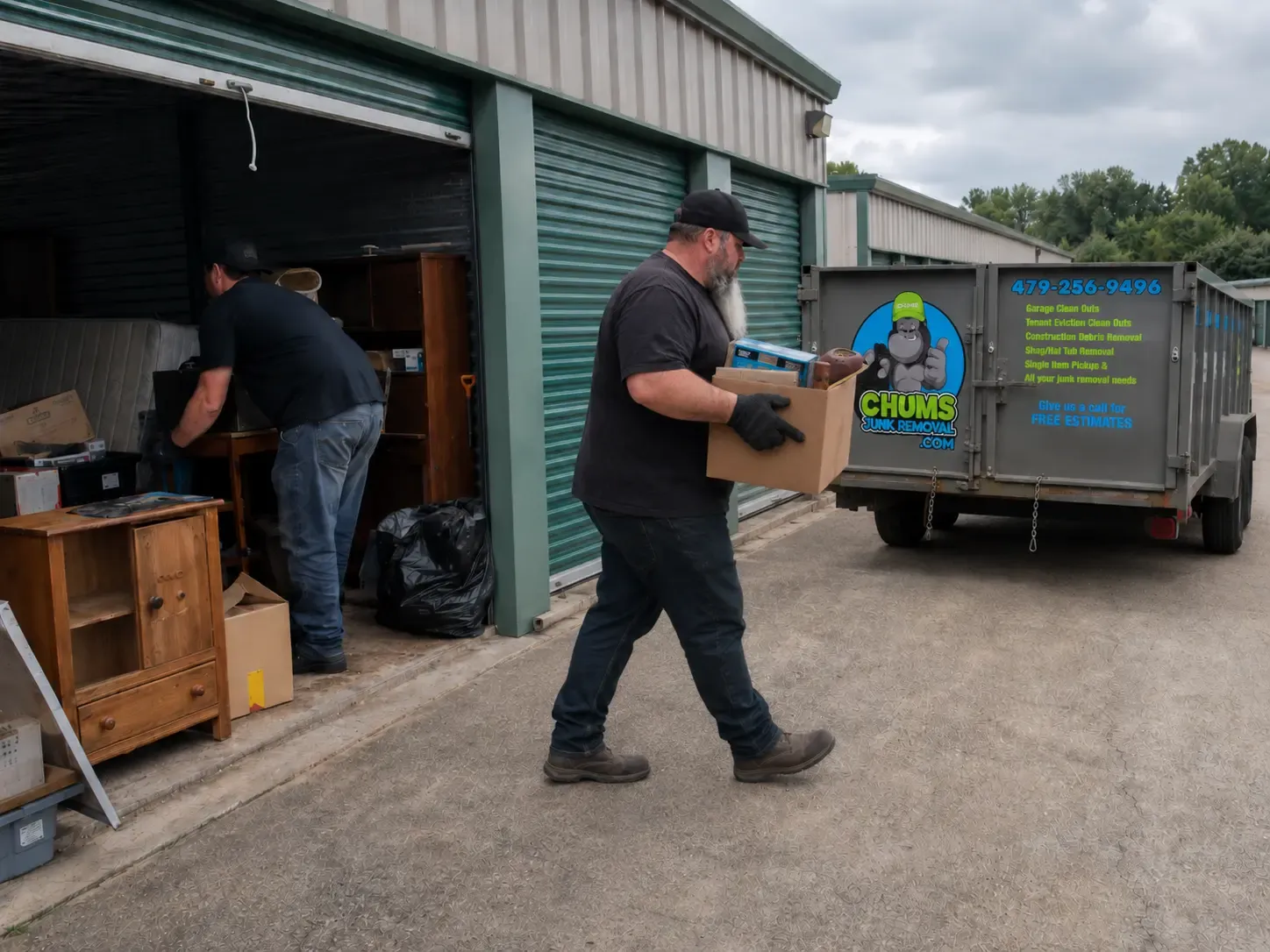 Chums Junk Removal clearing out a storage unit in Northwest Arkansas